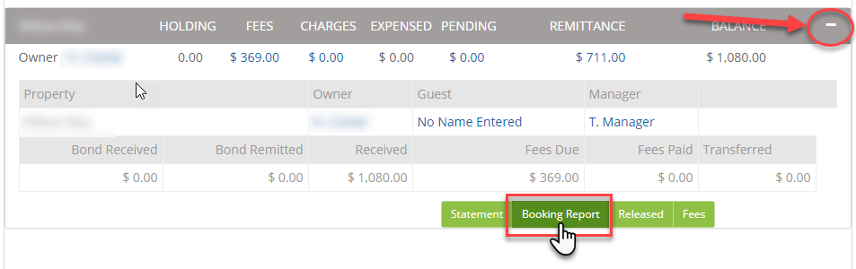 Booking Report in the expanded property submenu