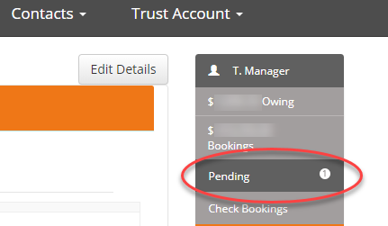 Pending transactions list