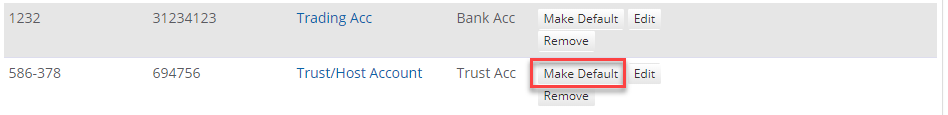 Make Default highlighted beside the Trust/Host account