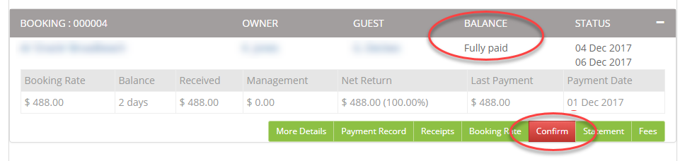 booking balance showing Fully Paid.