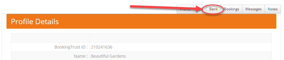 Bank button on the Company profile