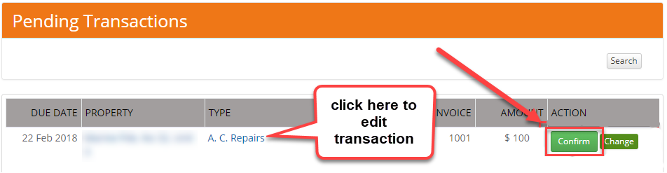 Pending transactions with Confirm and edit options