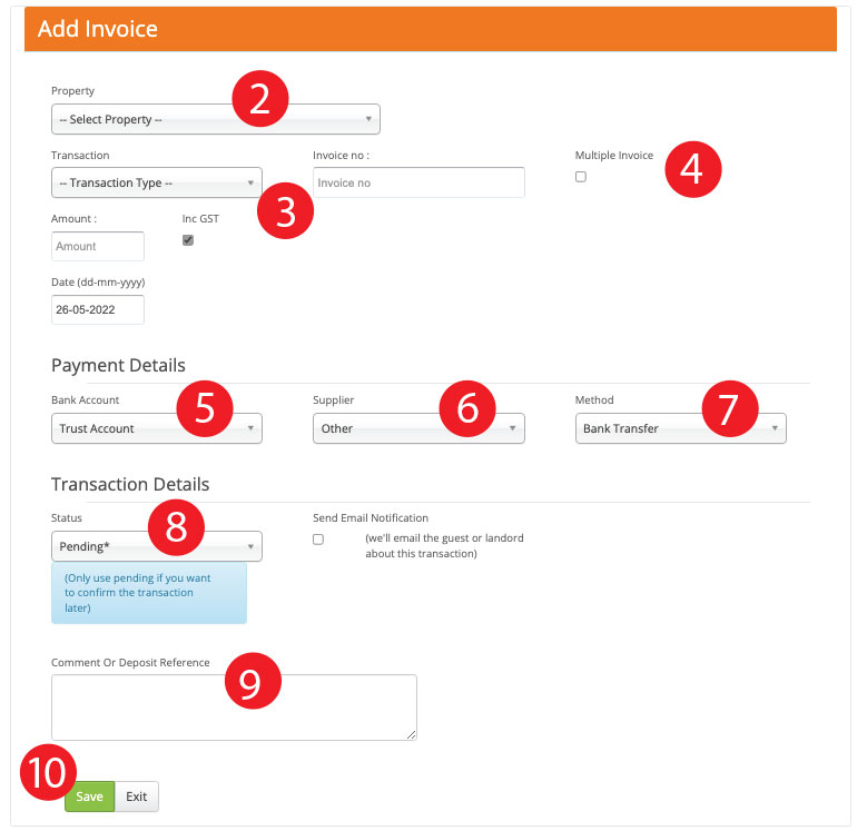 Add Invoice screen