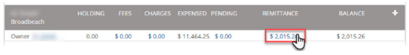 Linked Remittance amount used to start the owner’s disbursement